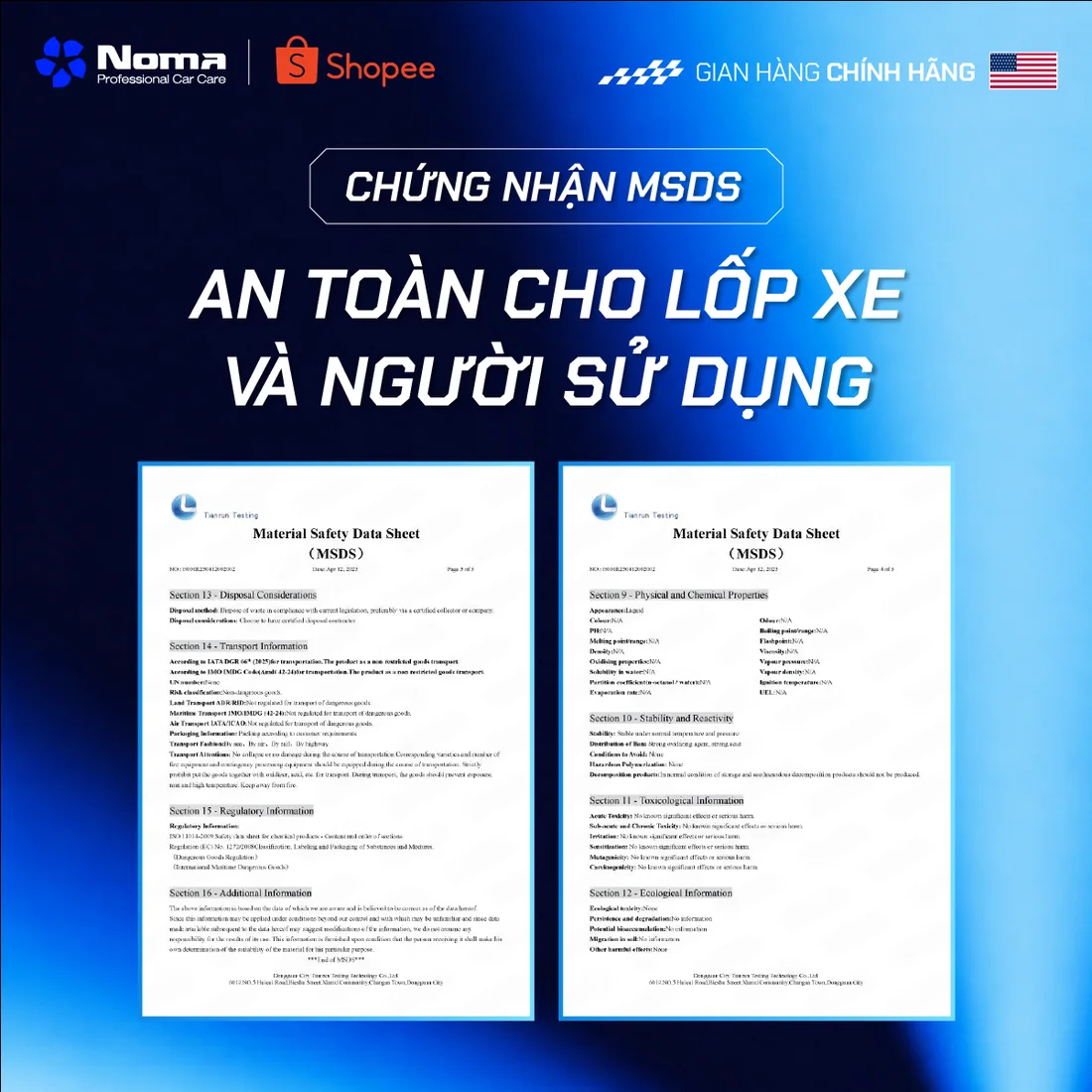 Chứng nhận MSDS của NOMA 998